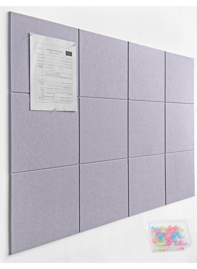 Dominy Large Bulletin Boards, 12 Pack 30×30 CM Felt Wall Tiles with Safe Removable Adhesive Tabs and Box of Pushpins, Cork Board Alternative, Pin Board Tack Board for Office Walls (Purple)  - Image 1