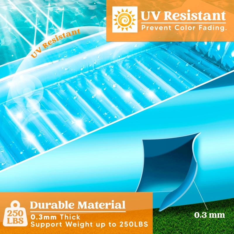 Sloosh Inflatable Tanning Pool Lounge Float, 70" x 46" Suntan Tub Raft Floatie, Tanning Pool with Pillow, Personal Pool Lounger for Adult Summer Water Party, L-Blue - Image 4