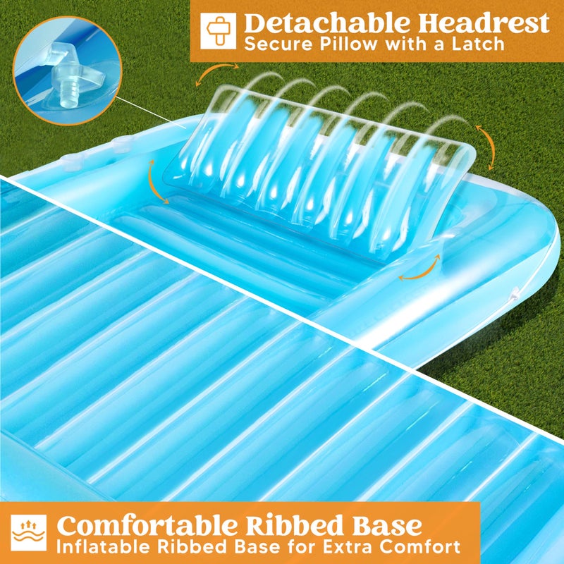 Sloosh Inflatable Tanning Pool Lounge Float, 70" x 46" Suntan Tub Raft Floatie, Tanning Pool with Pillow, Personal Pool Lounger for Adult Summer Water Party, L-Blue - Image 5