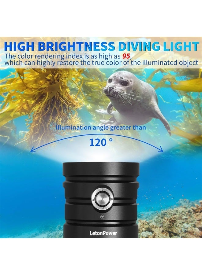 LetonPower Turbo S Pro Dive Light, 13000Lumens 100m Underwater Video Light,Diving Flashlight,Waterproof Flashlight with Type-C Charging for Professional Under Water Sports - Image 3