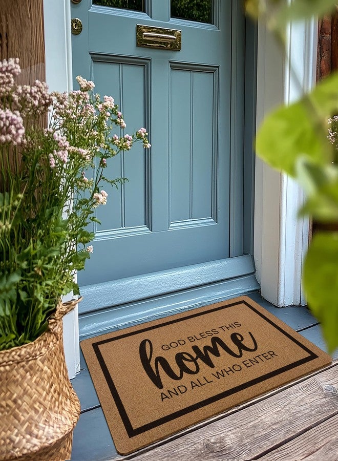 XLDLIOO Christian Door Mat, God Bless This Home Doormat, Bible Verse Welcome Front Door Mat Indoor Outdoor Entrance, Scripture Artificial Coir Doormats Rugs for Patio Entry Home Decor, 30x17in - Image 2