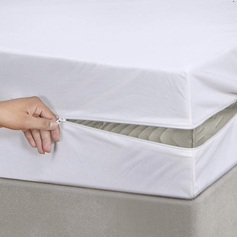 SEM B GRA 100 Waterproof Mattress Protector with Zipper ChainZippered Mattress Encasement Bed Cover SixSided Waterproof Mattress Protector with Zip Double_72x48_10 White - Image 1