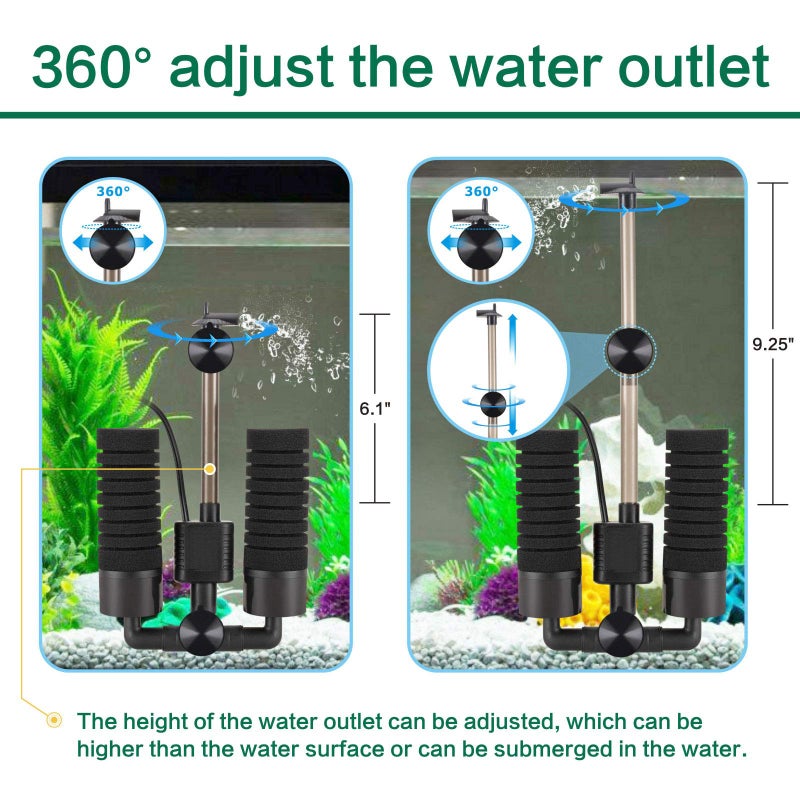 AQQA Aquarium Electric Power Sponge Filter,3W/5W Silence Submersible Foam Filter,Sponges Bio Ceramic Media Balls Double Filter for Saltwater Freshwater Fish Tank (S) - Image 4