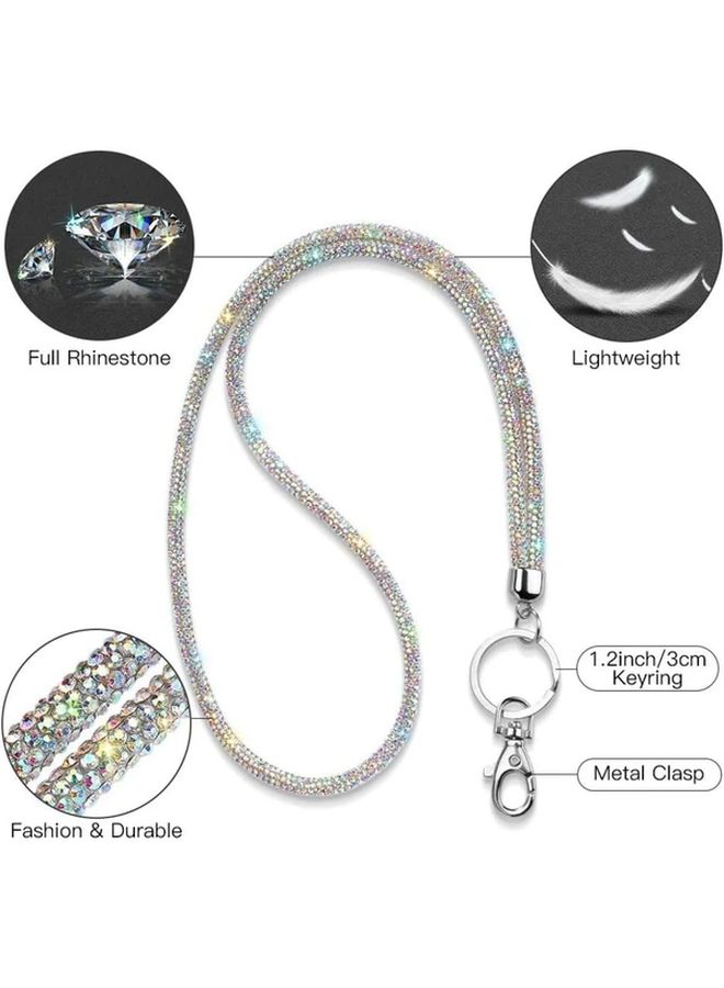 Black Rhinestone Lanyard with Metal Clasp and Keyring for ID Card Keys - Image 2
