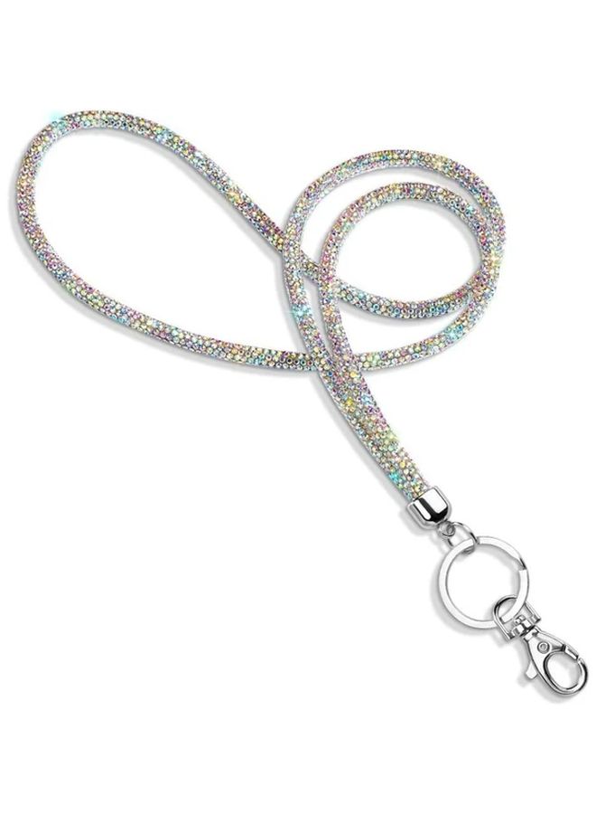Black Rhinestone Lanyard with Metal Clasp and Keyring for ID Card Keys - Image 1