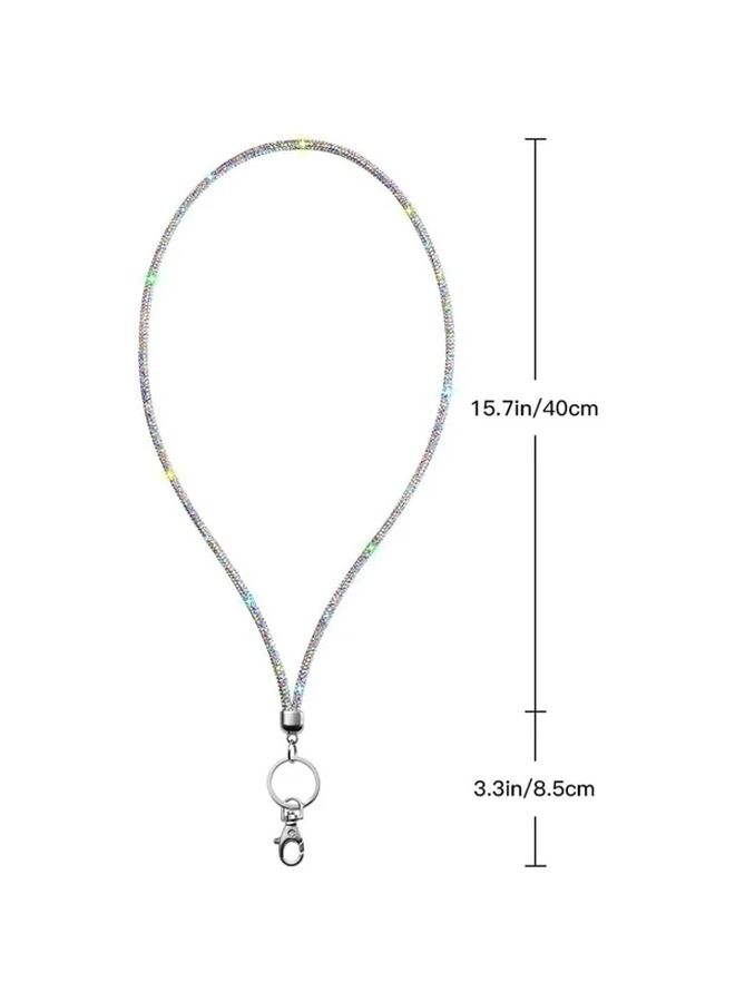 Black Rhinestone Lanyard with Metal Clasp and Keyring for ID Card Keys - Image 3