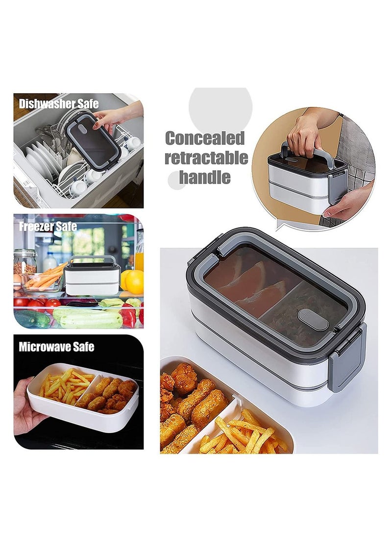 Arabest - DIY Double-Layer Lunch Bento Box, 2 Tier Lunch Box with Removable Compartments, Leakproof Lunch Container with Cutlery Set, Box-Insulated Bento Box with Handle for Home Office Work Picnic - Image 1