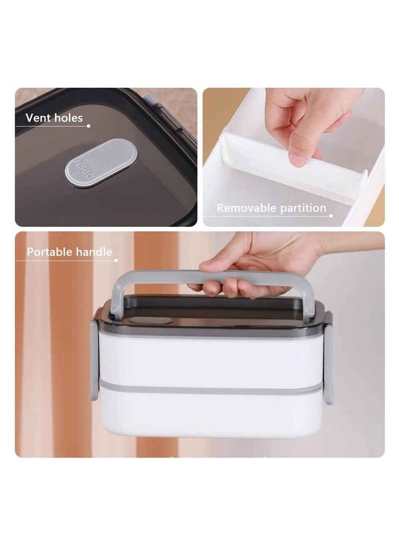 Arabest - DIY Double-Layer Lunch Bento Box, 2 Tier Lunch Box with Removable Compartments, Leakproof Lunch Container with Cutlery Set, Box-Insulated Bento Box with Handle for Home Office Work Picnic - Image 1