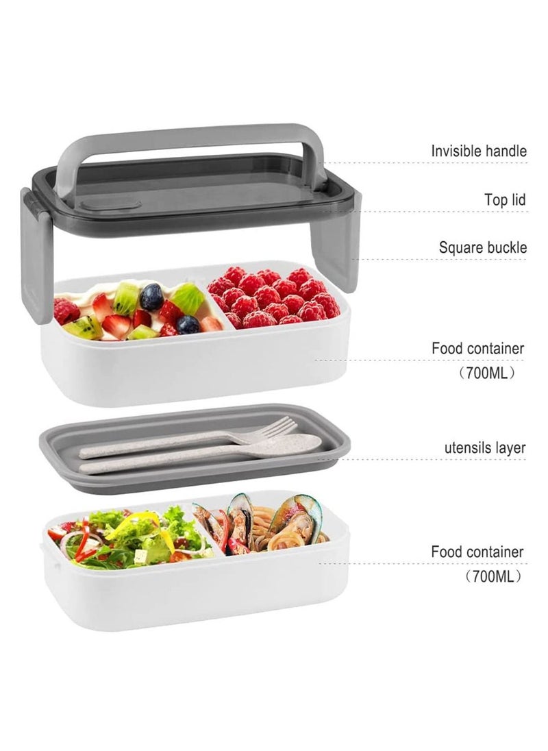 Arabest - DIY Double-Layer Lunch Bento Box, 2 Tier Lunch Box with Removable Compartments, Leakproof Lunch Container with Cutlery Set, Box-Insulated Bento Box with Handle for Home Office Work Picnic - Image 1