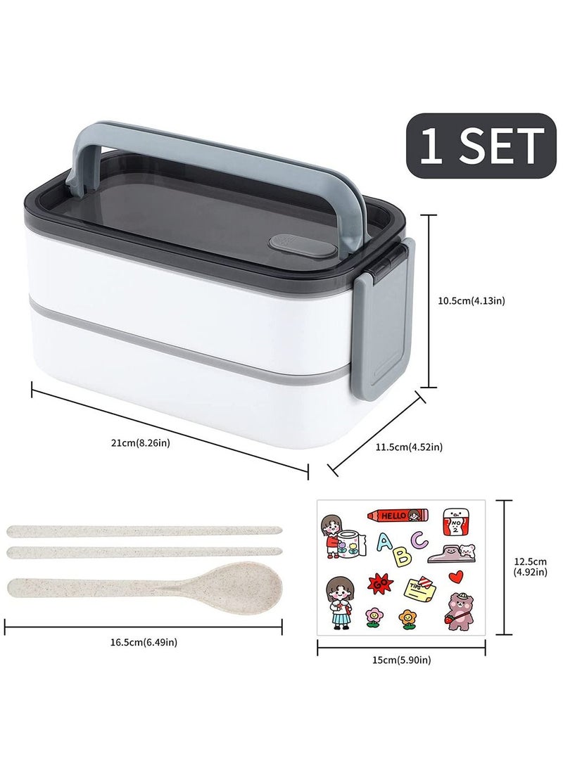 Arabest - DIY Double-Layer Lunch Bento Box, 2 Tier Lunch Box with Removable Compartments, Leakproof Lunch Container with Cutlery Set, Box-Insulated Bento Box with Handle for Home Office Work Picnic - Image 1