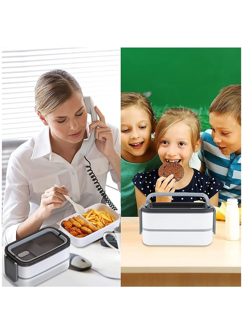 Arabest - DIY Double-Layer Lunch Bento Box, 2 Tier Lunch Box with Removable Compartments, Leakproof Lunch Container with Cutlery Set, Box-Insulated Bento Box with Handle for Home Office Work Picnic - Image 1