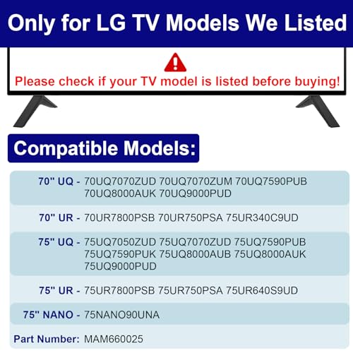 Maozhren حامل بديل لأرجل تلفاز LG، لتلفاز LG 70" 75" 75UQ9000PUD 70UQ7070ZUD 70UP8070 70UQ7590PUB 70UQ8000 70UQ9000 70UR7800 75UQ7070 75UQ7590 75UR7800 75NANO90UNA MAM660025 مع براغي - Image 3