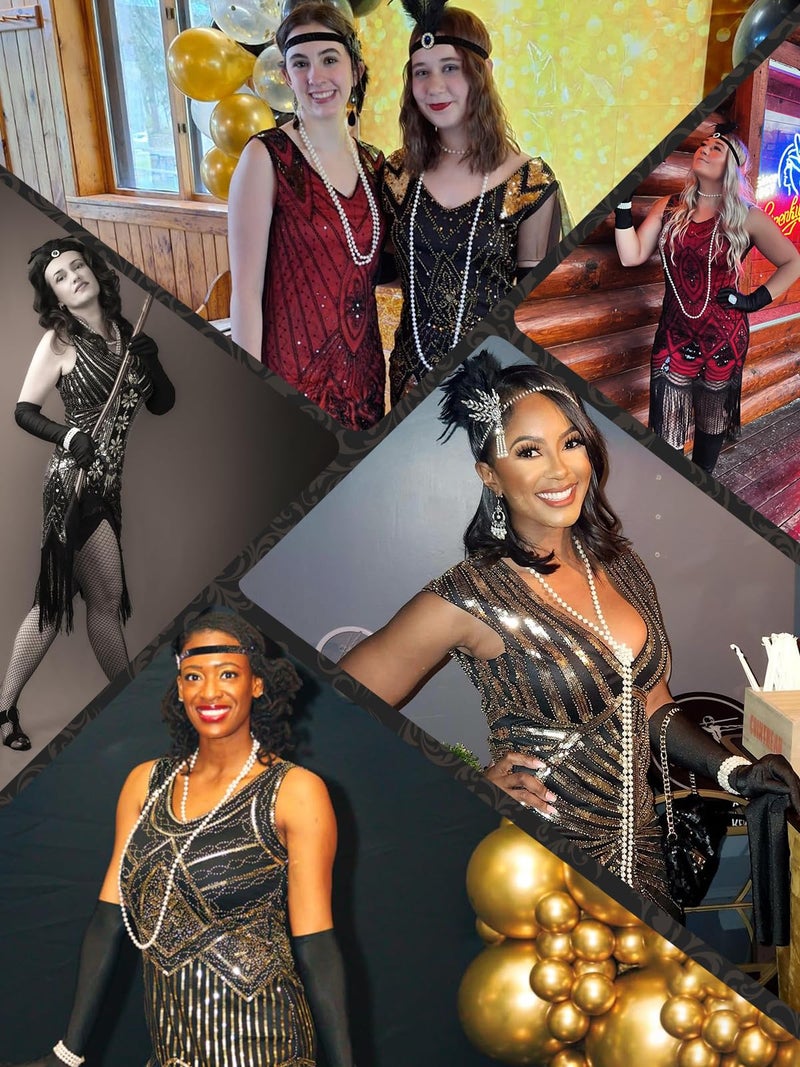 PLULON 1920s Dresses for Women, Sequin Fringed Gatsby Flapper Cocktail Dresses 1920s with 20s Accessories Set, Roaring 20s Costumes - Image 5