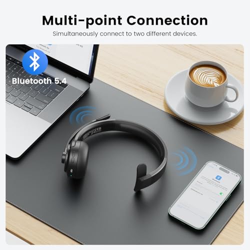 EKSA H3 Trucker Bluetooth Headset V5.4, Wireless Headphones with Mic Noise Cancelling, Mute Button & Replacement Ear Cushion, 65Hrs Driver Bluetooth Headset for Cellphone Office Work - Image 4