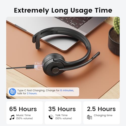 EKSA H3 Trucker Bluetooth Headset V5.4, Wireless Headphones with Mic Noise Cancelling, Mute Button & Replacement Ear Cushion, 65Hrs Driver Bluetooth Headset for Cellphone Office Work - Image 5