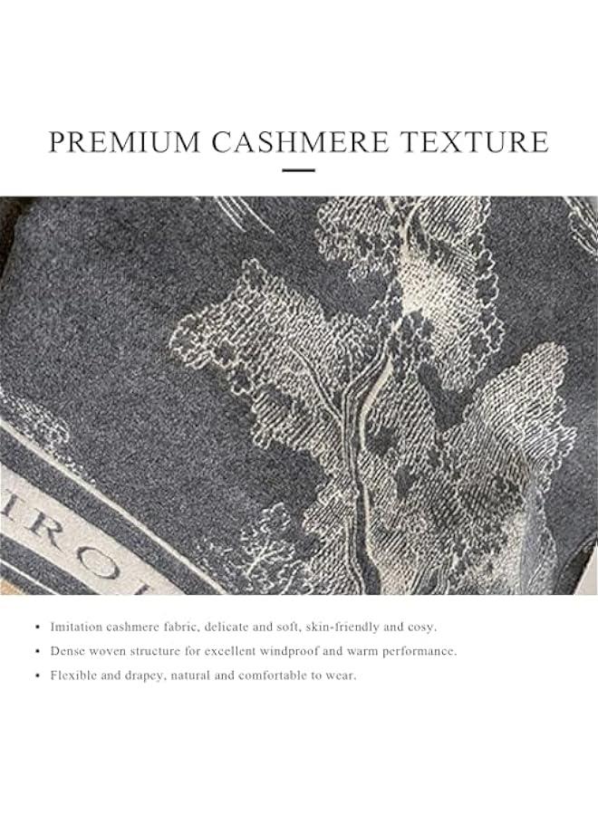 وشاح دافئ من الكشمير، شال للنساء بتصميم فني للمناظر الطبيعية، وشاح بوجهين مع شرابة كبيرة وطويلة من الباشمينا - Image 2