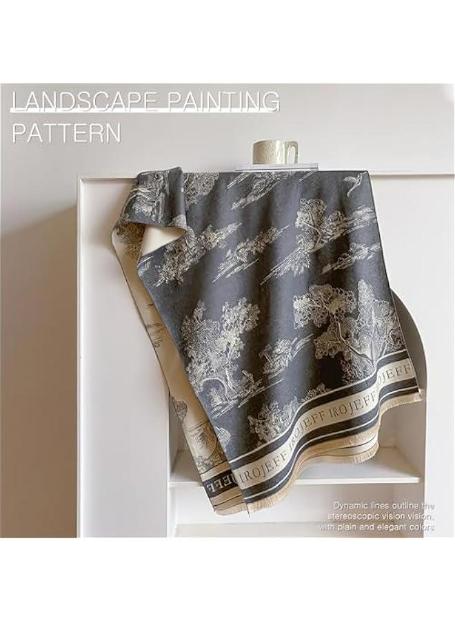 وشاح دافئ من الكشمير، شال للنساء بتصميم فني للمناظر الطبيعية، وشاح بوجهين مع شرابة كبيرة وطويلة من الباشمينا - Image 3