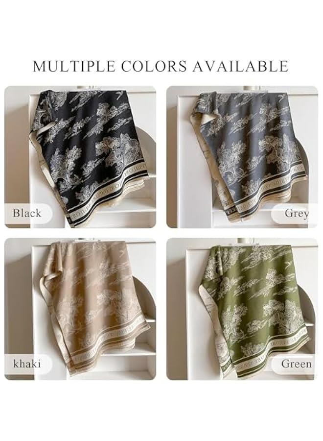 وشاح دافئ من الكشمير، شال للنساء بتصميم فني للمناظر الطبيعية، وشاح بوجهين مع شرابة كبيرة وطويلة من الباشمينا - Image 4