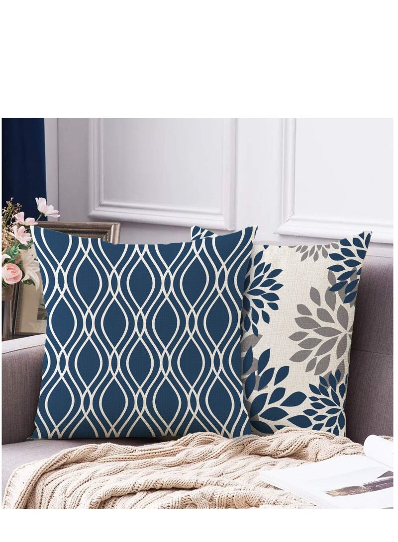 KASTWAVE Light Blue Geometric Throw Pillow Covers 18x18 Set of 4 Decorative Couch Pillow Cover for Sofa Linen Cushion Case Outdoor Home Decoration - Image 5