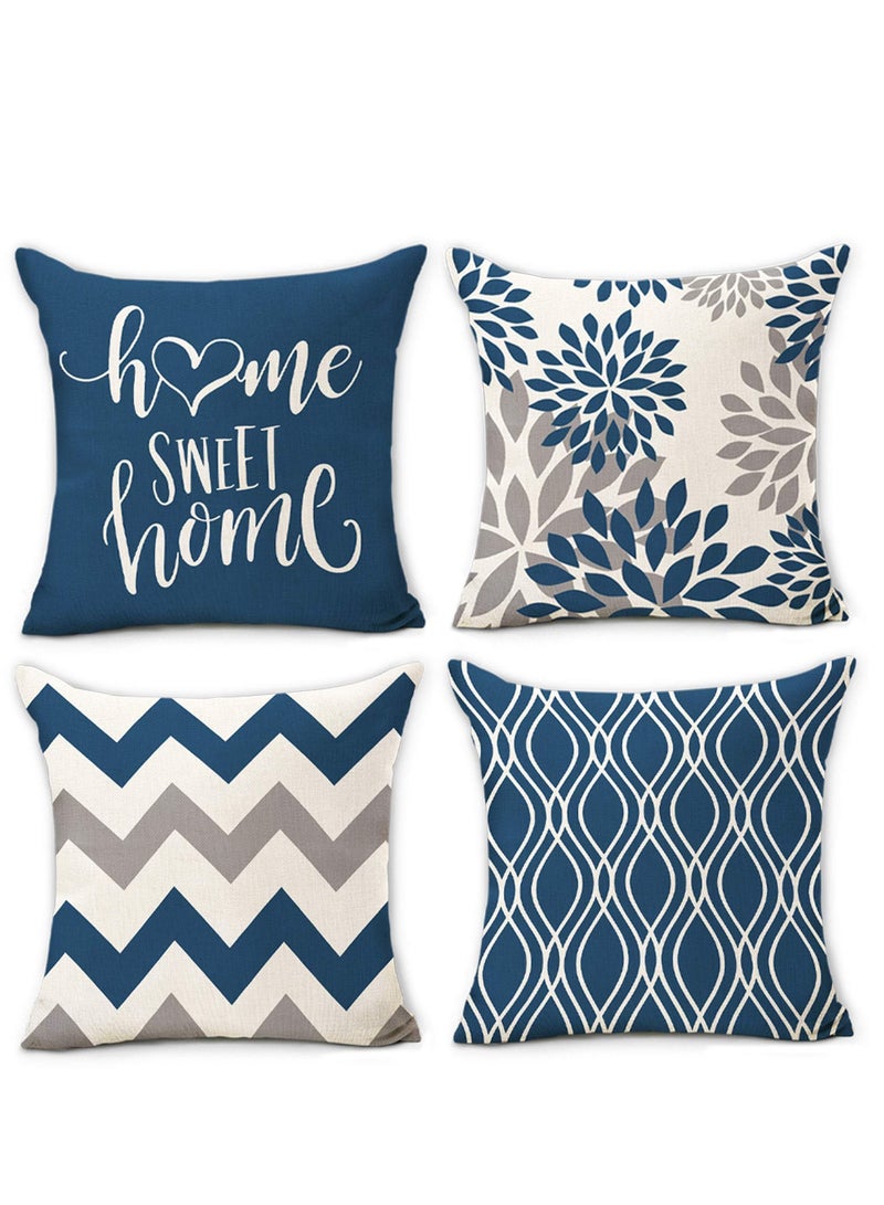 KASTWAVE Light Blue Geometric Throw Pillow Covers 18x18 Set of 4 Decorative Couch Pillow Cover for Sofa Linen Cushion Case Outdoor Home Decoration - Image 1