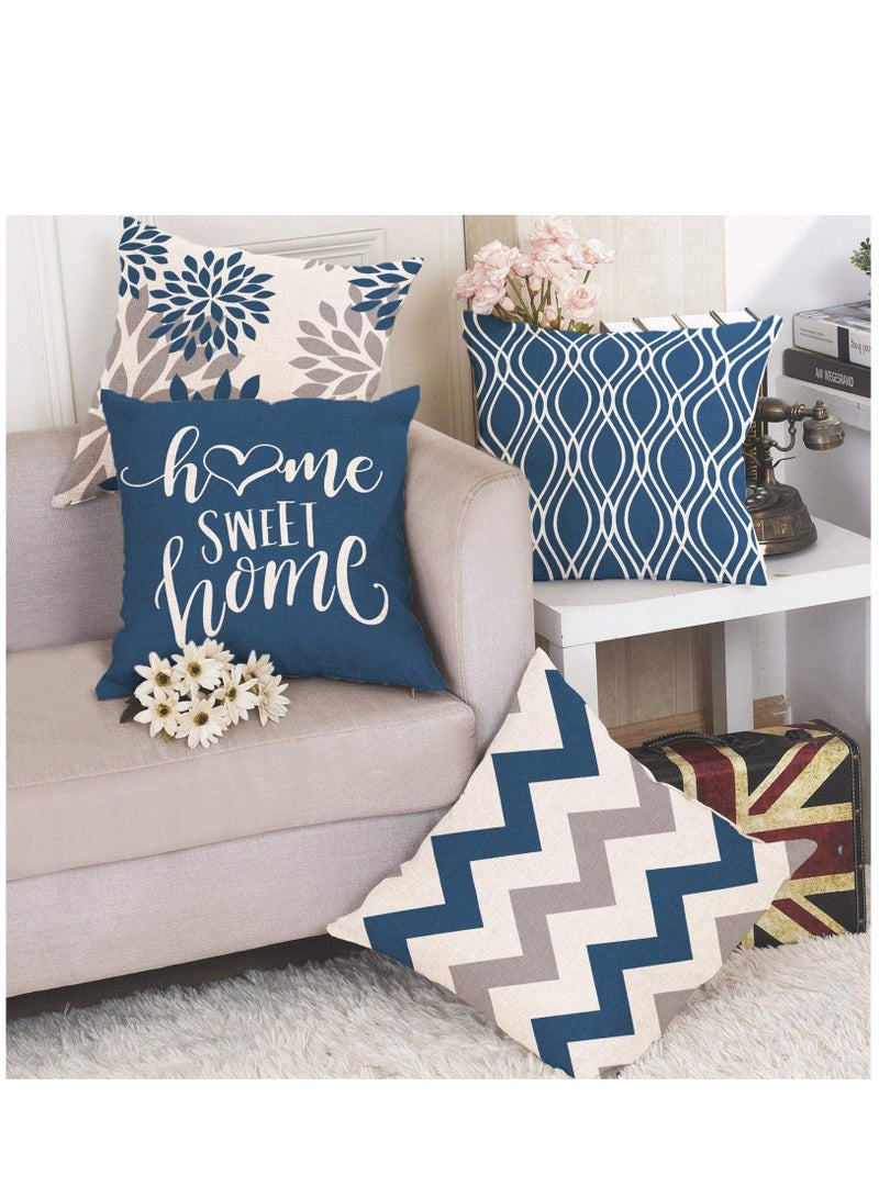 KASTWAVE Light Blue Geometric Throw Pillow Covers 18x18 Set of 4 Decorative Couch Pillow Cover for Sofa Linen Cushion Case Outdoor Home Decoration - Image 3