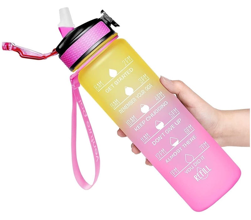 Jugte Water Bottles 1 Litre Sipper Bottle For Adults Motivational Water Bottle Sipper With Straw & Time For Gym Office School Home Water Bottle For Kids (Yellow) - Plastic - Image 1