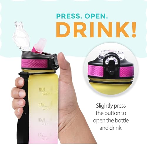 Jugte Water Bottles 1 Litre Sipper Bottle For Adults Motivational Water Bottle Sipper With Straw & Time For Gym Office School Home Water Bottle For Kids (Yellow) - Plastic - Image 2