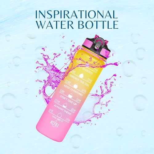 Jugte Water Bottles 1 Litre Sipper Bottle For Adults Motivational Water Bottle Sipper With Straw & Time For Gym Office School Home Water Bottle For Kids (Yellow) - Plastic - Image 3
