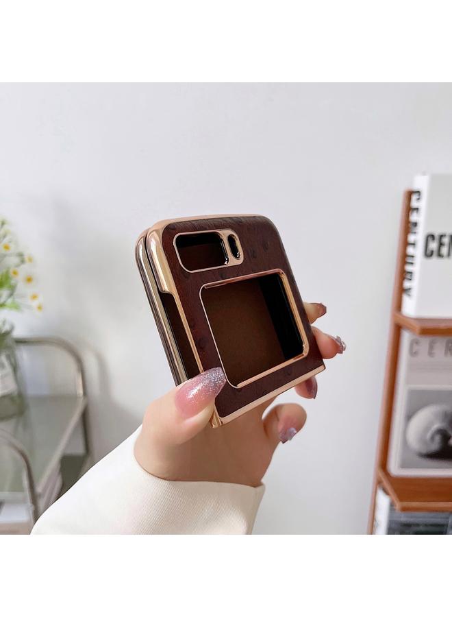 اس-توب جراب لهاتف موتورولا موتو رازر 2022 مصنوع من جلد طبيعي بنقشة جلد النعام مع طلاء نانوي - Image 3