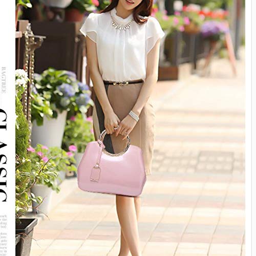Rullar Women Elegant Handbag and Purse Top Handle Bag Patent Leather Tote Satchel Shoulder Clutch Crossbody Bag with Pendant Pink - Image 3