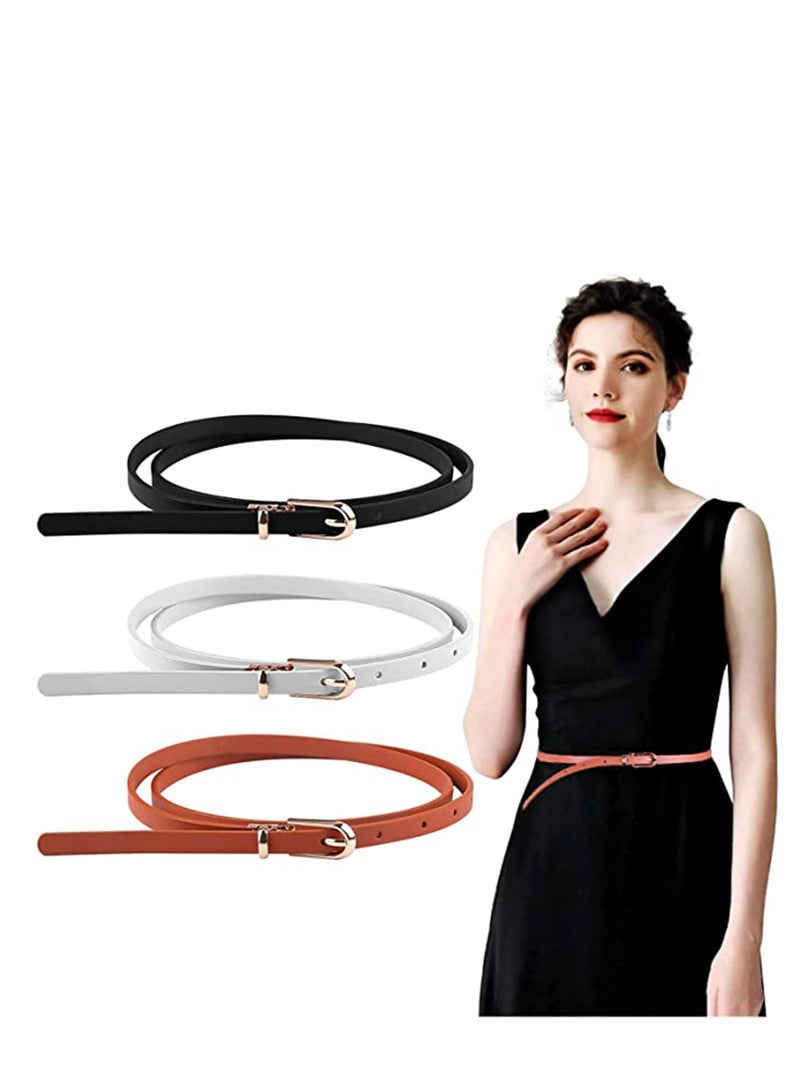 Women Skinny Leather Belts, 3 PCS Thin Jean Waist Belt, with Metal Buckle Solid Color Patent with Alloy for Jeans Dress Fashion - Image 1