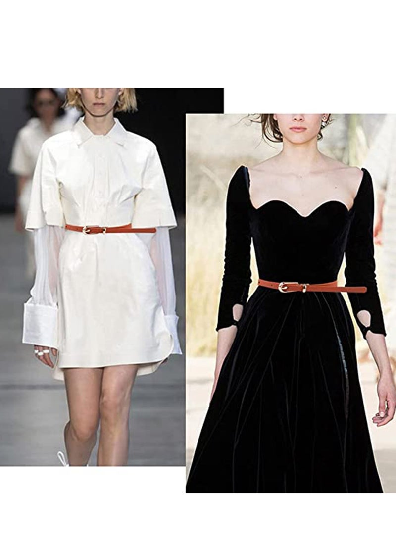 Women Skinny Leather Belts, 3 PCS Thin Jean Waist Belt, with Metal Buckle Solid Color Patent with Alloy for Jeans Dress Fashion - Image 2