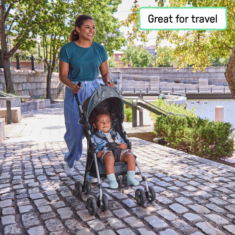 Ingenuity 3D Mini Convenience Stroller â€“ Lightweight Stroller with Compact Fold, Multi-Position Recline, Canopy with Pop Out Sun Visor â€“ Umbrella Stroller for Travel and More, Slate Grey - Image 2