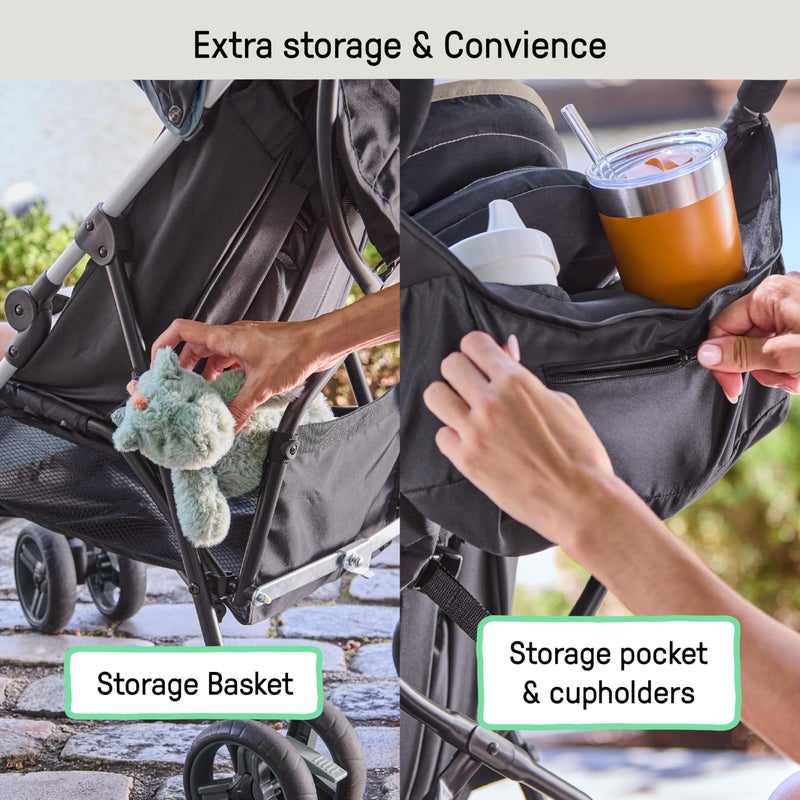Ingenuity 3D Mini Convenience Stroller â€“ Lightweight Stroller with Compact Fold, Multi-Position Recline, Canopy with Pop Out Sun Visor â€“ Umbrella Stroller for Travel and More, Slate Grey - Image 5