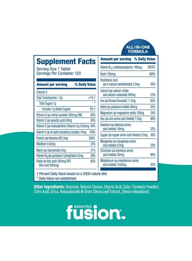 Bariatric Fusion فيتامينات متعددة قابلة للمضغ كاملة استوائية مع الحديد لمرضى جراحة السمنة بما في ذلك تحويل مسار المعدة واستئصال المعدة - 120 قرص - Image 4