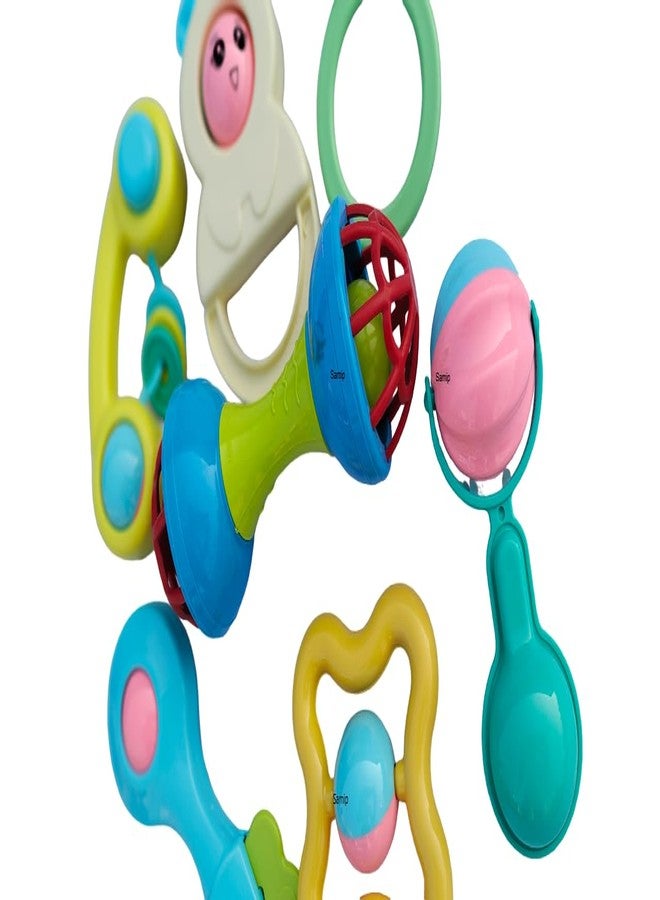 Samip Premium 7 pcs Dumbbells Rattle Toys Combo for Babies Non-Toxic Plastic Colourful Lovely Attractive Baby Rattle for Infant Products (Multicolour) - Image 3