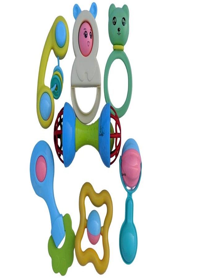 Samip Premium 7 pcs Dumbbells Rattle Toys Combo for Babies Non-Toxic Plastic Colourful Lovely Attractive Baby Rattle for Infant Products (Multicolour) - Image 1