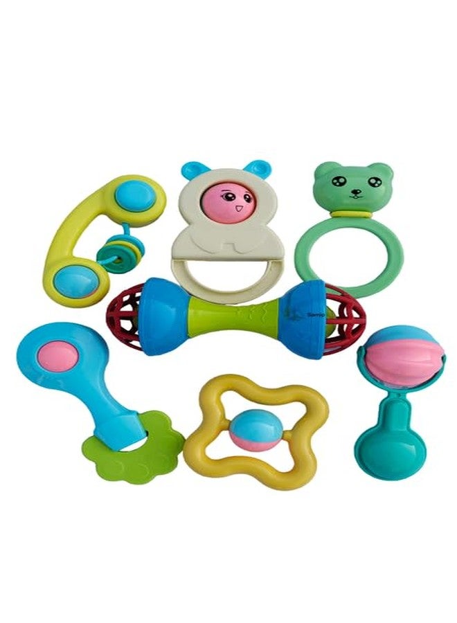 Samip Premium 7 pcs Dumbbells Rattle Toys Combo for Babies Non-Toxic Plastic Colourful Lovely Attractive Baby Rattle for Infant Products (Multicolour) - Image 2
