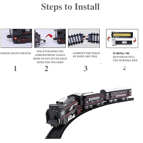 Braintastic Battery Operated Toy Train Set with Engine Locomotive Passenger Coach Cargo Car Track Pieces Headlight Railway Play Set for Kids 13 Pieces - Image 2
