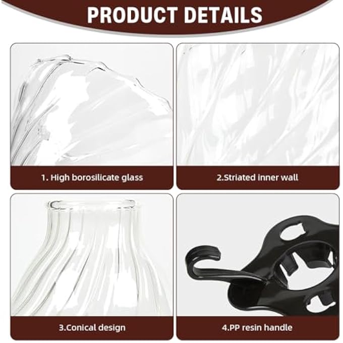 HASTHIP V60 Glass Coffee Dripper With Handle And BasePour Over Coffee Maker With StandReusable Glass Cone Manual PourOver Brewer For 34 Cups Compatible V60 Filters Easy Clean - Image 4