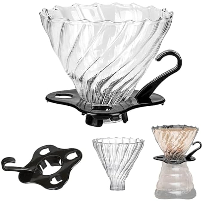 HASTHIP V60 Glass Coffee Dripper With Handle And BasePour Over Coffee Maker With StandReusable Glass Cone Manual PourOver Brewer For 34 Cups Compatible V60 Filters Easy Clean - Image 1