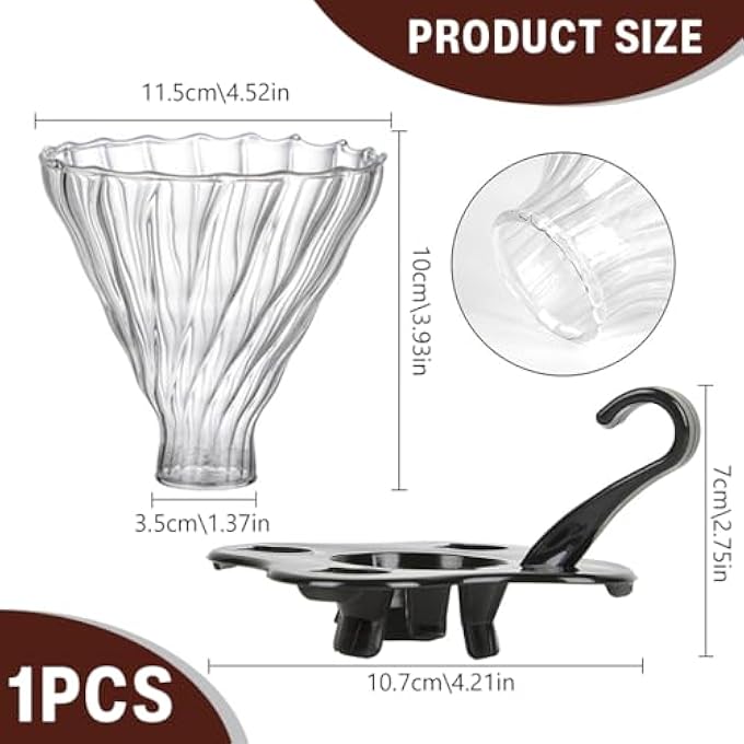 HASTHIP V60 Glass Coffee Dripper With Handle And BasePour Over Coffee Maker With StandReusable Glass Cone Manual PourOver Brewer For 34 Cups Compatible V60 Filters Easy Clean - Image 3