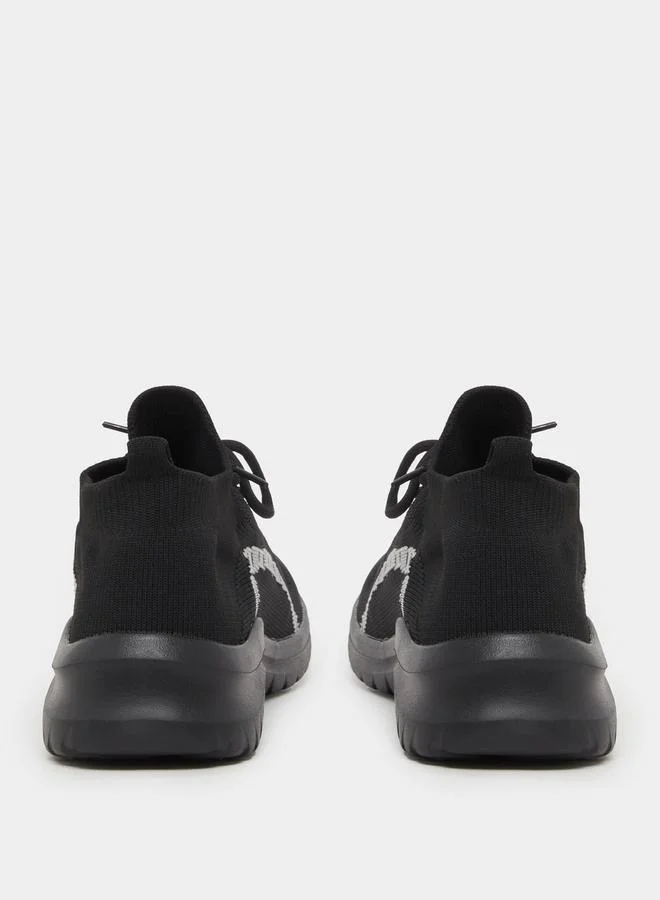 Styli Knitted Slip In Lace Up Sneakers