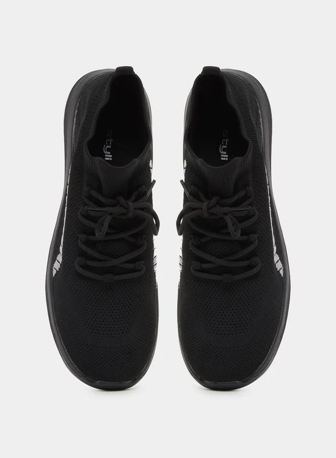 Styli Knitted Slip In Lace Up Sneakers