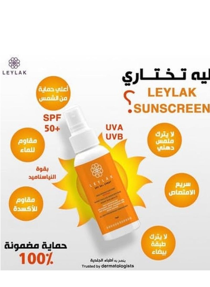 Leylak Spf 50+ Spray Aqua Invisible Fluid Spray Dry Touch 50 ML - Image 4