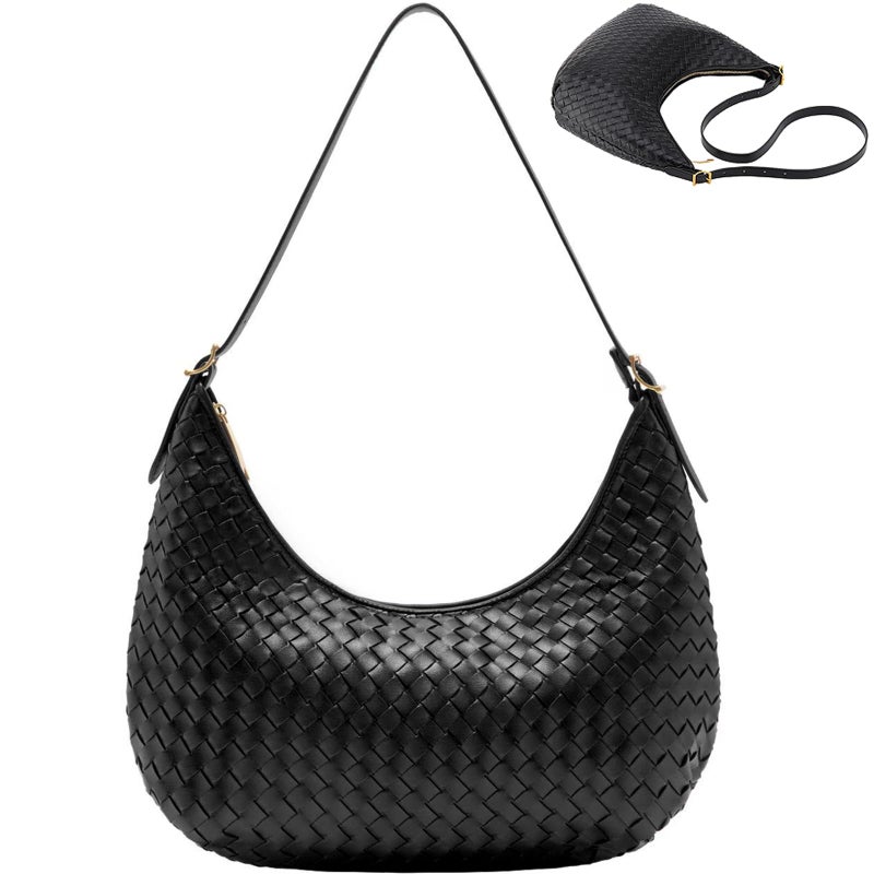 YONGLEE ARTEE Shoulder Bag Handbag for Women Crossbody Tote Bags Woven Purse Clutch Women's Medium Underarm Hobo With Pocket Large (Black) - Image 1