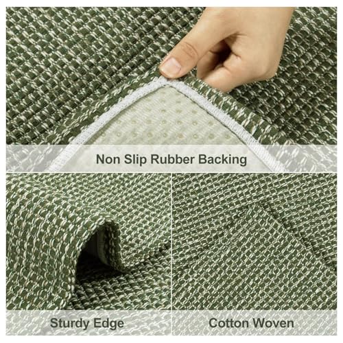 Uphome Kitchen Runner Rug, 2x6 Washable Boho Rug Runners for Hallways Non Slip, 6ft Low Pile Woven Cotton Modern Carpet Runners, Stain Resistant Bedroom Runner Rug for Hallway Entryway Entrance, Green - Image 3