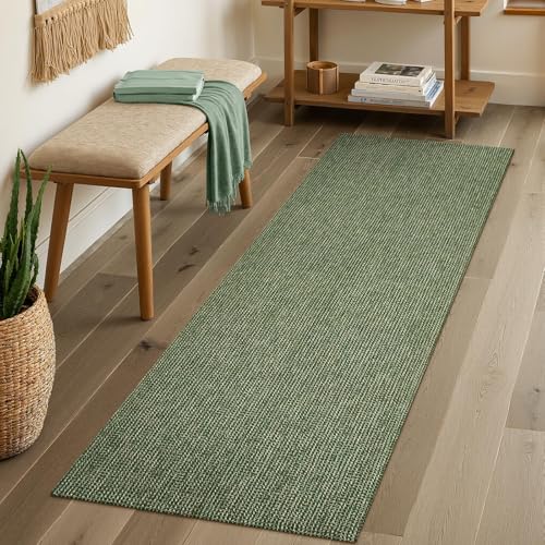 Uphome Kitchen Runner Rug, 2x6 Washable Boho Rug Runners for Hallways Non Slip, 6ft Low Pile Woven Cotton Modern Carpet Runners, Stain Resistant Bedroom Runner Rug for Hallway Entryway Entrance, Green - Image 1
