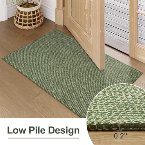Uphome Kitchen Runner Rug, 2x6 Washable Boho Rug Runners for Hallways Non Slip, 6ft Low Pile Woven Cotton Modern Carpet Runners, Stain Resistant Bedroom Runner Rug for Hallway Entryway Entrance, Green - Image 4