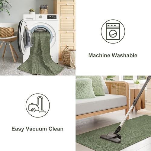 Uphome Kitchen Runner Rug, 2x6 Washable Boho Rug Runners for Hallways Non Slip, 6ft Low Pile Woven Cotton Modern Carpet Runners, Stain Resistant Bedroom Runner Rug for Hallway Entryway Entrance, Green - Image 5
